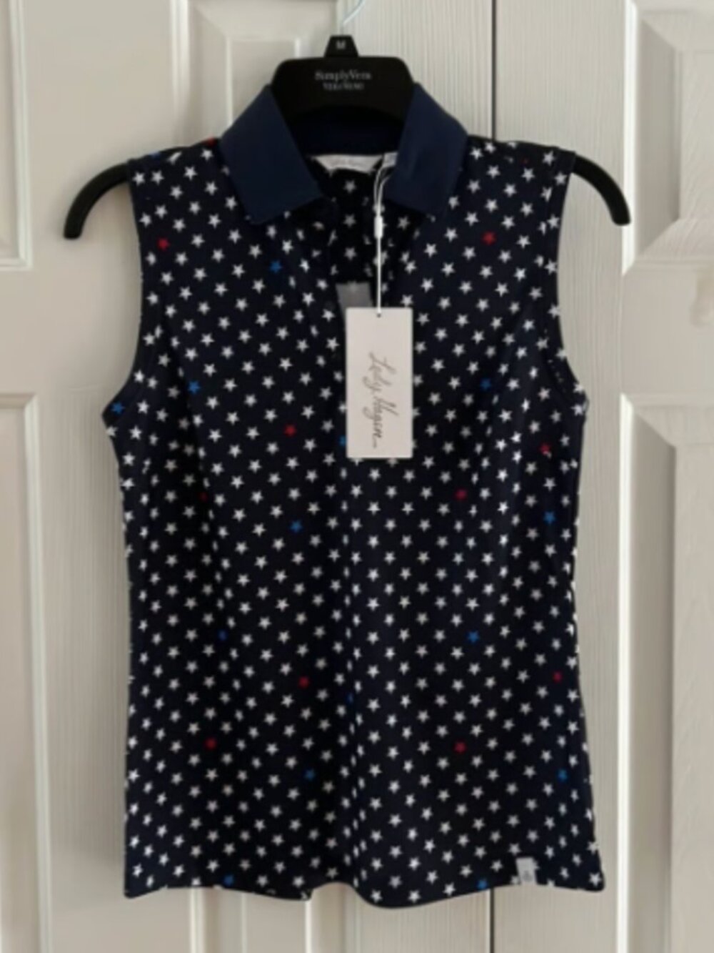 Lady Hagen Sleeveless Collared Golf Polo - Star print Medium